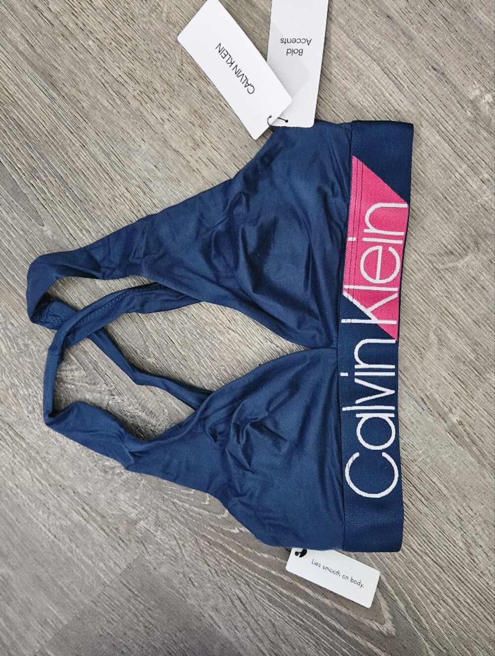 NWT Calvin Klein Bold Accents Bralette Navy Blue Pink Logo Band Size Small